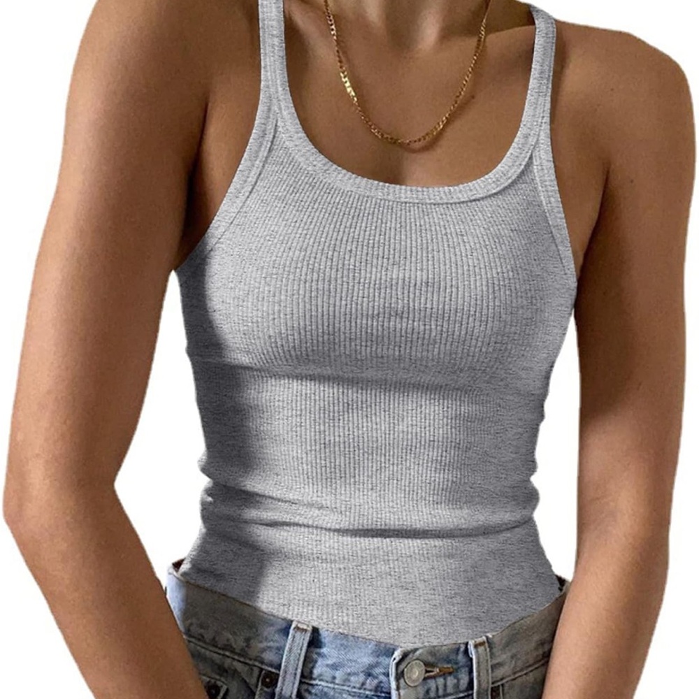 Gray Ribbed Tank Top